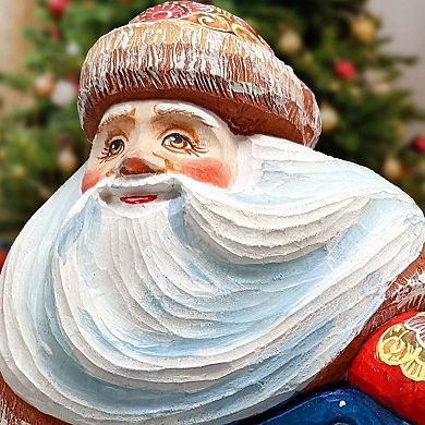 Santa's Sleigh Santa Wood Carved Masterpiece Figurine By G. Debrekht - Christmas Decor