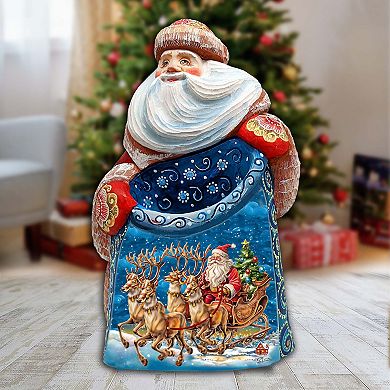 Santa's Sleigh Santa Wood Carved Masterpiece Figurine By G. Debrekht - Christmas Decor