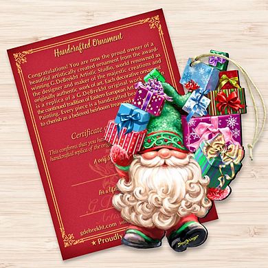 Set of 2 - Gift Giver Gnome Dwarf Wreath Wooden Christmas Ornaments by Gelsinger - Christmas Decor