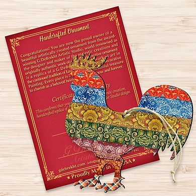 Set of 2 - Rooster Quilted Pattern Wooden Holiday Ornaments by G. DeBrekht - Easter Spring Decor