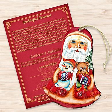 Set of 2 - Santa Roly - poly Doll Wooden Christmas Ornaments by G. DeBrekht - Christmas Santa Snowman Decor