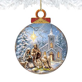 Set of 2 - Nativity at The Chapel Wooden Holiday Ornaments by Gelsinger - Nativity Holiday Decor
