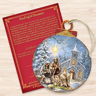 Set of 2 - Nativity at The Chapel Wooden Holiday Ornaments by Gelsinger - Nativity Holiday Decor