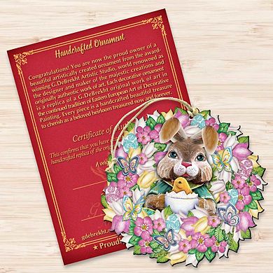 Set of 2 - Bunny Wreath Wooden Holiday Ornaments Easter by G. DeBrekht - Easter Spring Decor
