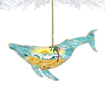 Set of 2 - Rustic Humpback Whale Wooden Holiday Ornaments by G. DeBrekht - Coastal Holiday Decor