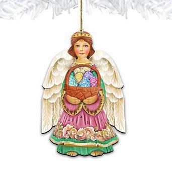 Set of 2 - Easter Angel Wooden Holiday Ornaments by G. DeBrekht - Easter Spring Decor
