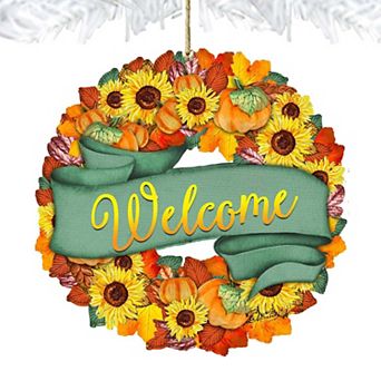 Set of 2 - Flower Fall Wreath Wooden Holiday Ornaments by G. DeBrekht - Thanksgiving Halloween Decor