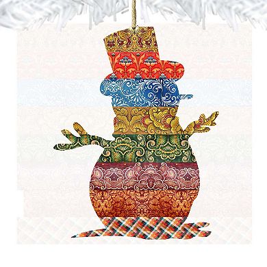 Set of 2 - Country Quilted Snowman Wooden Christmas Ornaments by G. DeBrekht - Christmas Santa Snowman Decor