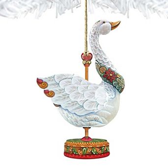 Set of 2 - Carousel Goose Christmas Wooden Christmas Ornaments by G. DeBrekht - Carousel Holiday Decor
