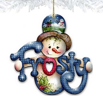 Set of 2 - Frosty Wooden Christmas Ornaments by J. Mills-Price - Christmas Santa Snowman Decor