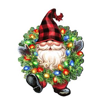 Christmas Gnome Dwarf 24-Inch Handcrafted Wooden Door Wreath by D. Gelsinger - Holiday Decor