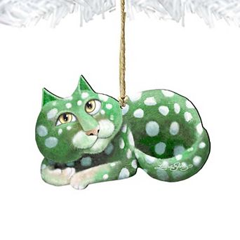Set of 2 - Cash Is King Cat Wooden Holiday Ornaments by Laura Seeley - Pets Dog and Cats Decor