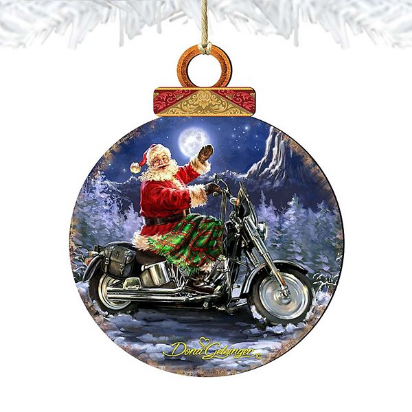 Set of 2 - Santa Motorcycle Rider Wooden Christmas Ornaments by ...