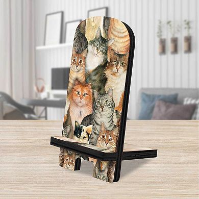 Sophisticated Cats Cell Phone Stand Family Decor Wood Mobile Holder Organizer