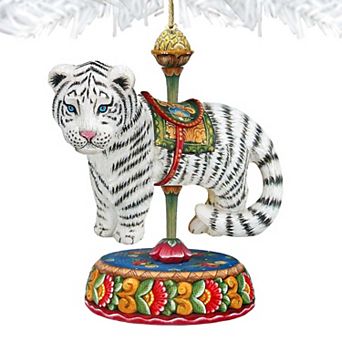 Set of 2 - Carousel Tiger Christmas Wooden Christmas Ornaments by G. DeBrekht - Carousel Holiday Decor
