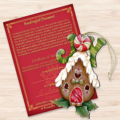 Set of 2 - Joy Gingerbread House Wooden Christmas Ornaments by J. Mills-Price - Christmas Decor