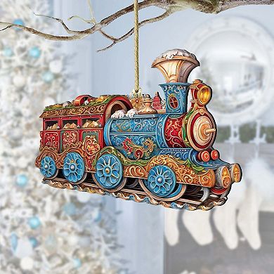 Christmas Train Wooden Christmas Ornaments by G. Debrekht - Christmas Decor
