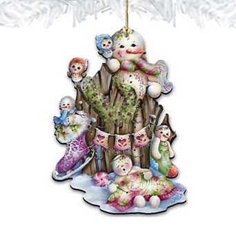 Set of 2 - Christmas Time Wooden Christmas Ornaments by J. Mills-Price - Christmas Santa Snowman Decor
