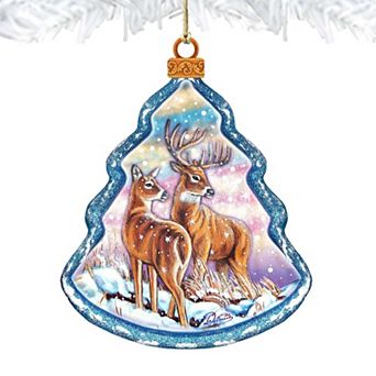 Set of 2 - Reindeer Tree Wooden Holiday Ornaments by G. DeBrekht - Wildlife Holiday Decor