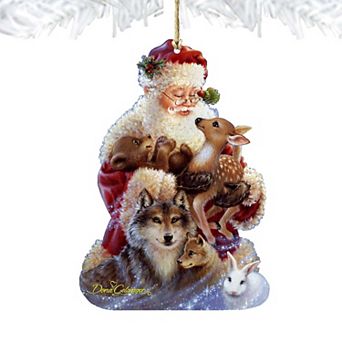 Set of 2 - Santa Little Friends Wooden Christmas Ornaments by Gelsinger - Christmas Santa Snowman Decor