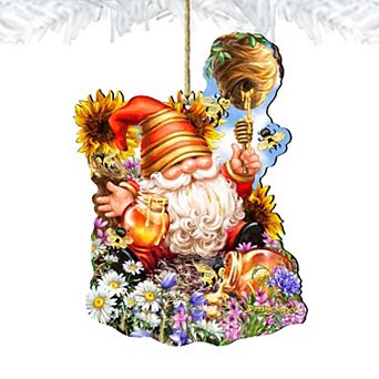 Set of 2 - Honeycomb Gnome Dwarf Wooden Holiday Ornaments by Gelsinger - Easter Spring Decor