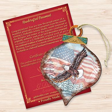 Set of 2 - American Eagle Drop Wooden Christmas Ornaments by G. DeBrekht - American Christmas Decor