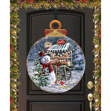 Hot Chocolate Stand - Frosty Fun Holiday 24-Inch Handcrafted Wooden Door Decor by D. Gelsinger