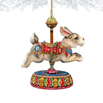 Set of 2 - Carousel Bunny Easter Wooden Holiday Ornaments by G. DeBrekht - Carousel Holiday Decor