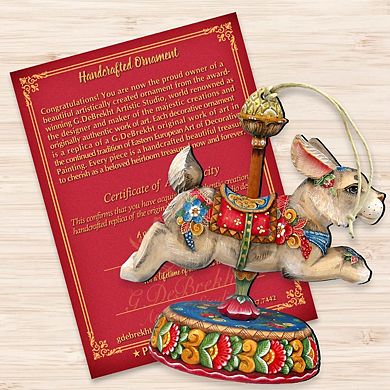 Set of 2 - Carousel Bunny Easter Wooden Holiday Ornaments by G. DeBrekht - Carousel Holiday Decor