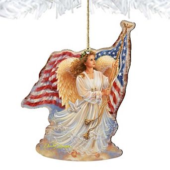 Set of 2 - American Angel Wooden Christmas Ornaments by Gelsinger - American Christmas Decor