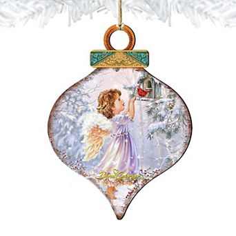 Set of 2 - Red Robin Woodland Angel Wooden Holiday Ornaments by Gelsinger - Nativity Holiday Decor