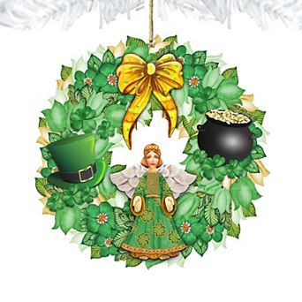 Set of 2 - St Patrick's Day Wreath Wooden Holiday Ornaments by G. DeBrekht - Celtic Decor