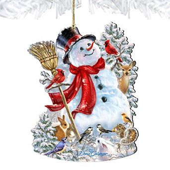 Set of 2 - Old Worlds Snowman Wooden Christmas Ornaments by Gelsinger - Christmas Santa Snowman Decor