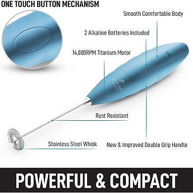 Zulay Kitchen Double Grip Milk Frother For Coffee With Upgraded Holster Stand