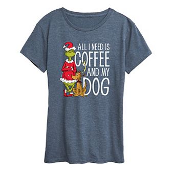 Women's Dr. Seuss The Grinch Coffee And My Dog Graphic Tee