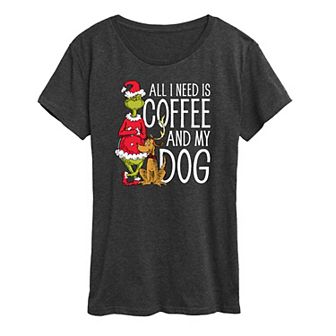 Women's Dr. Seuss The Grinch Coffee And My Dog Graphic Tee