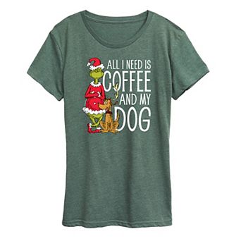 Women's Dr. Seuss The Grinch Coffee And My Dog Graphic Tee