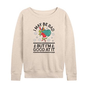 Women's Dr. Seuss The Grinch Good At It French Terry Long Sleeve Tee