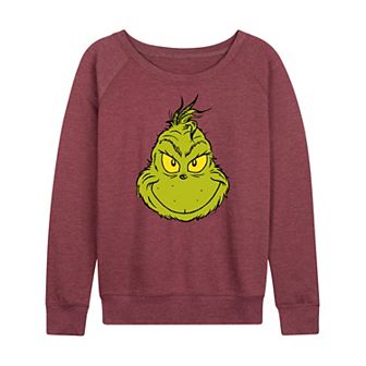 Women's Dr. Seuss The Grinch Face French Terry Long Sleeve Tee