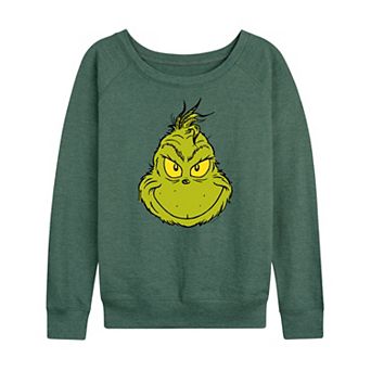 Women's Dr. Seuss The Grinch Face French Terry Long Sleeve Tee