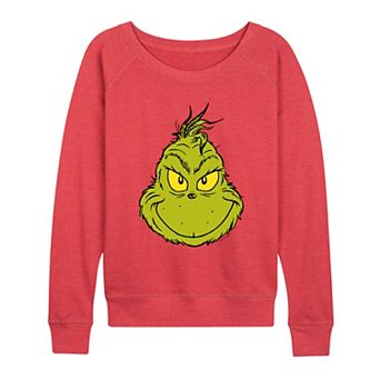 Women's Dr. Seuss The Grinch Face French Terry Long Sleeve Tee