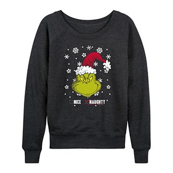Women's Dr. Seuss The Grinch Naughty Or Nice French Terry Long Sleeve Tee