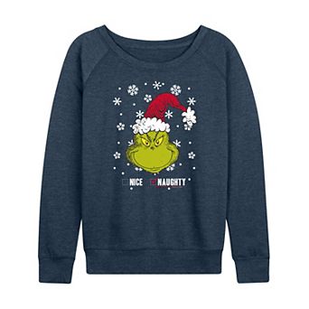 Women's Dr. Seuss The Grinch Naughty Or Nice French Terry Long Sleeve Tee