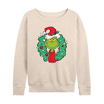 Women's Dr. Seuss The Grinch Wreath French Terry Long Sleeve Tee
