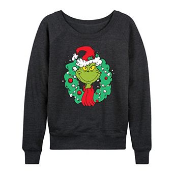 Women's Dr. Seuss The Grinch Wreath French Terry Long Sleeve Tee