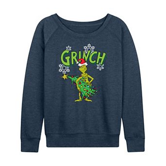 Women's Dr. Seuss The Grinch With Tree French Terry Long Sleeve Tee