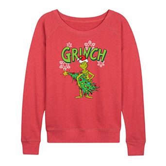 Women's Dr. Seuss The Grinch With Tree French Terry Long Sleeve Tee