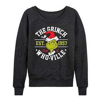 Women's Dr. Seuss The Grinch Dept Of Whoville French Terry Long Sleeve Tee