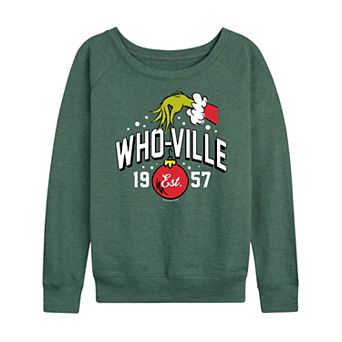 Women's Dr. Seuss The Grinch Whoville Grinch Hand French Terry Long Sleeve Tee