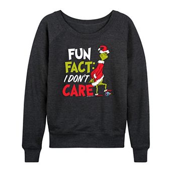 Women's Dr. Seuss The Grinch I Don't Care French Terry Long Sleeve Tee